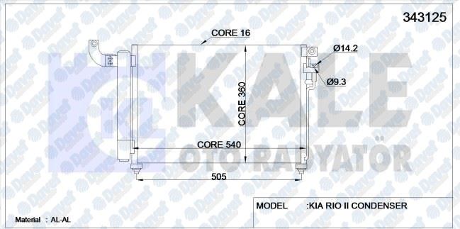 KALE 343125 Klima Radyatoru Kia Rio Ii 1.5 Crdi  05> (Al/Al) (Kurutucu Ile)